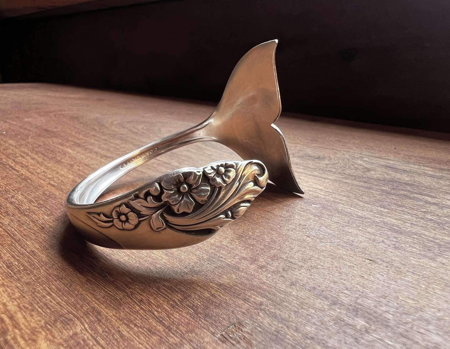 Ocean tail spoon cuff ~ handsawed whale tail bangle