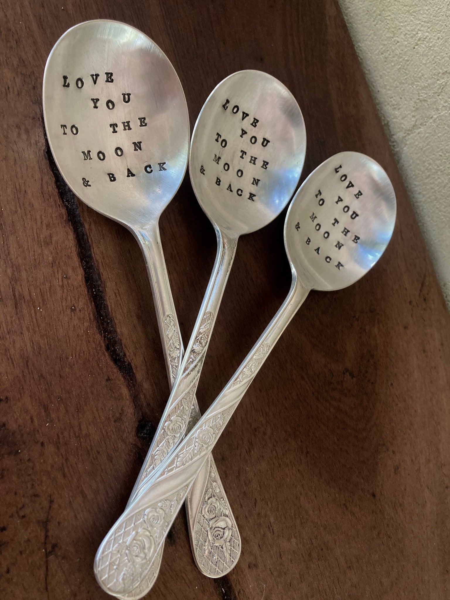 love you to the moon and back - letter-stamped vintage spoon