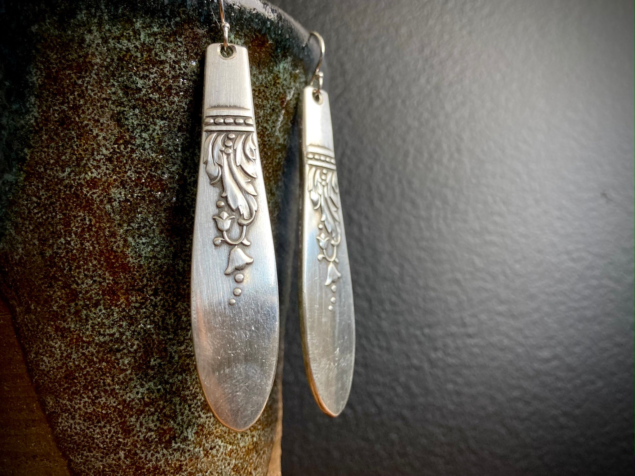 Antique spoon handle dangle earrings
