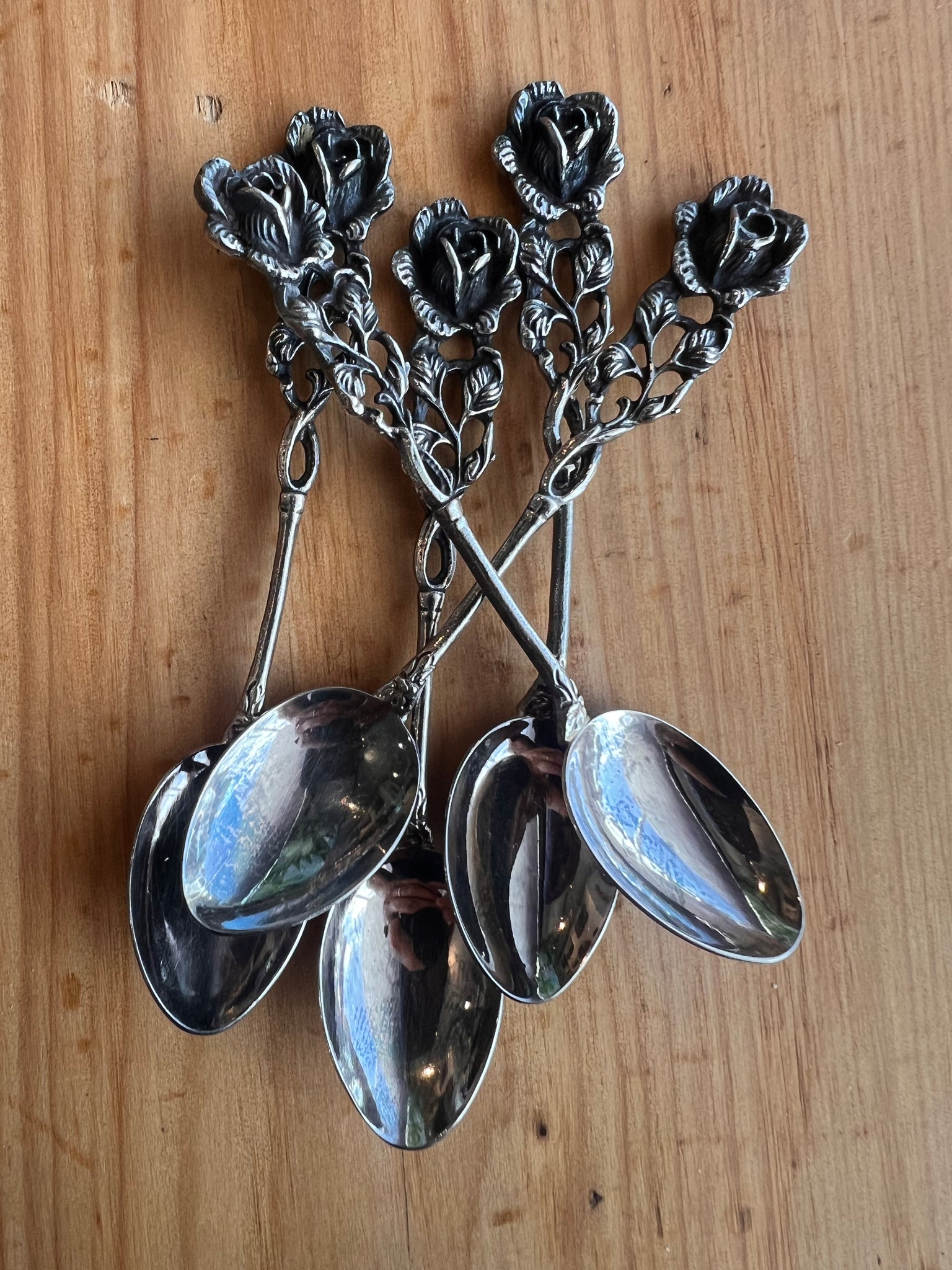 Black Rose - oxidised vintage silver spoon ring