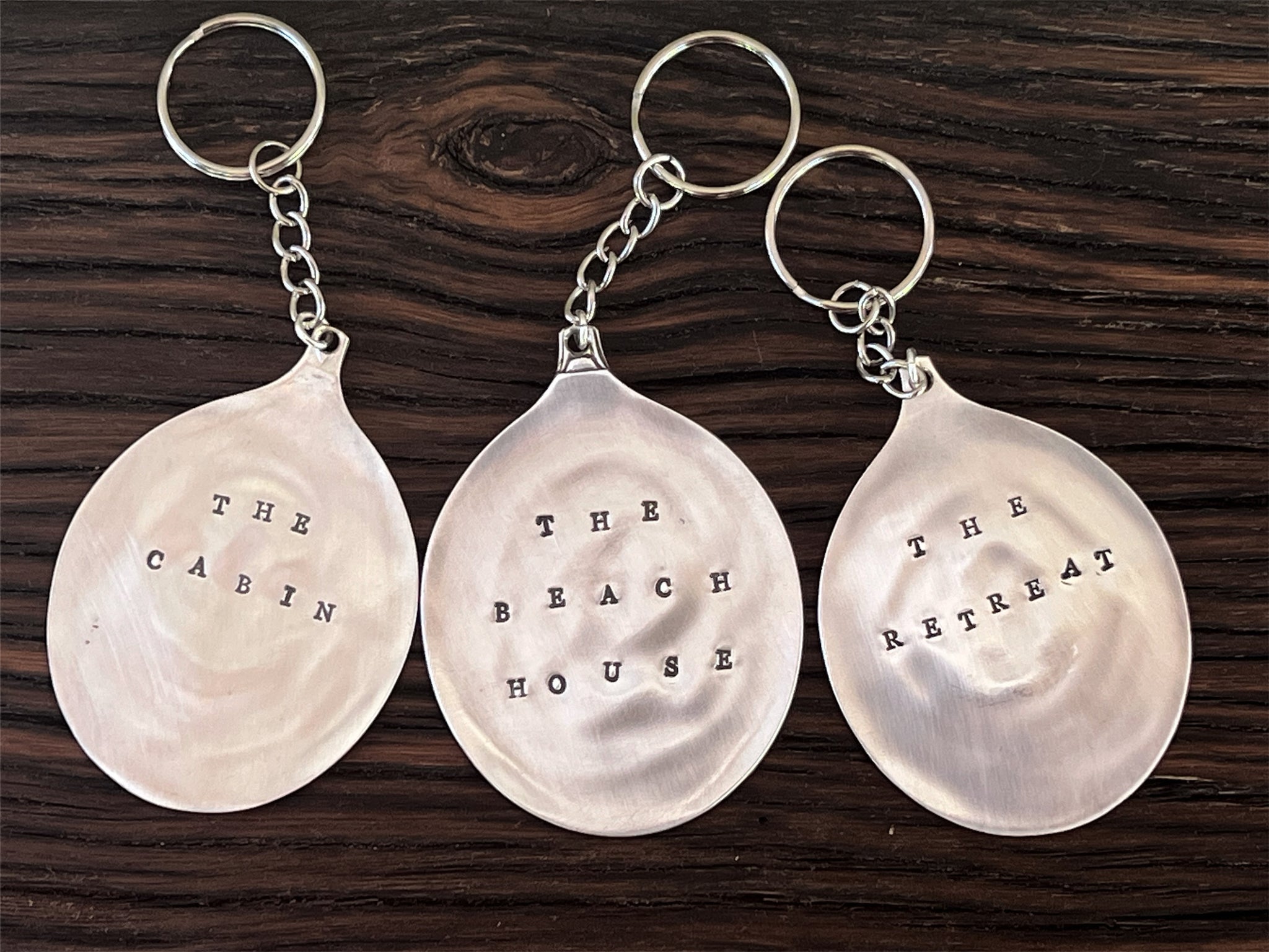 Keyrings - letter-stamped ~ the cabin ~ the beach house ~ the retreat