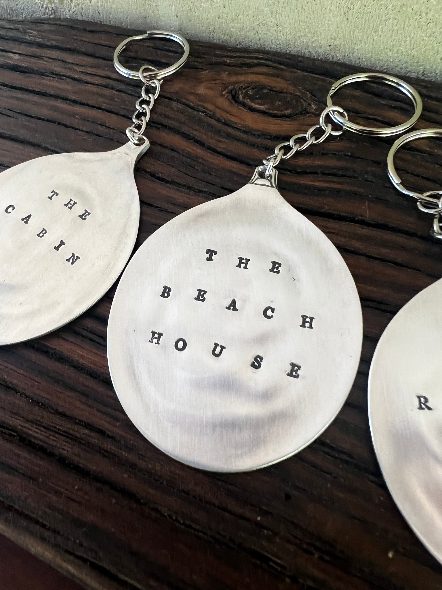 Keyrings - letter-stamped ~ the cabin ~ the beach house ~ the retreat