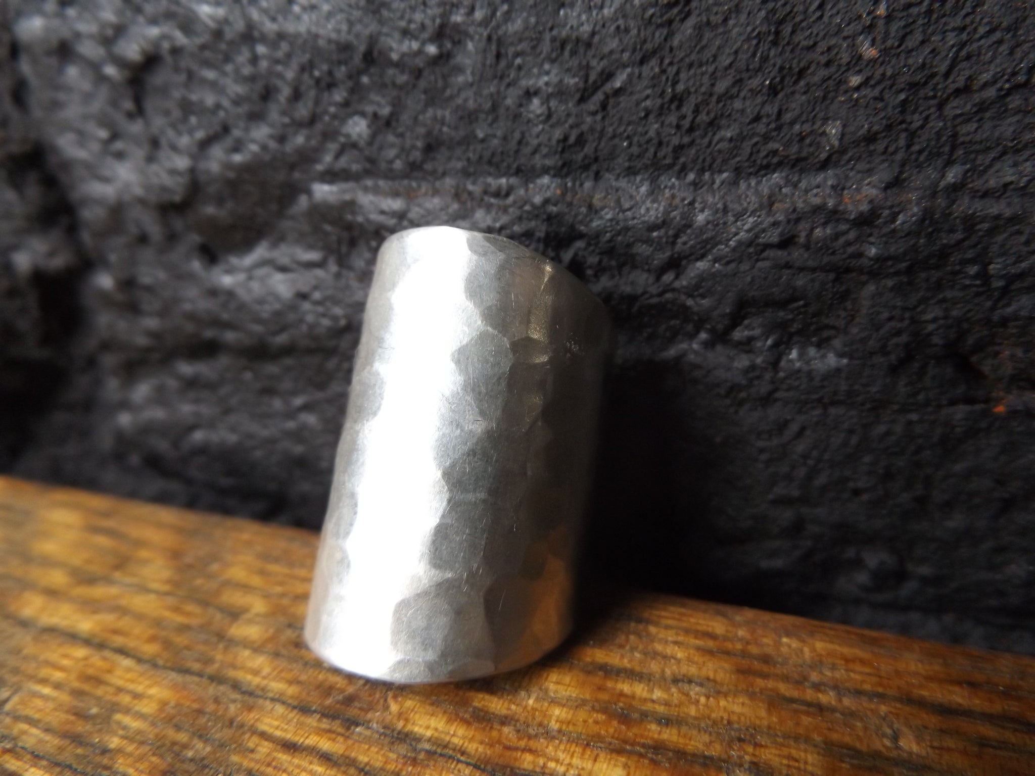 Vintage hammered spoon scoop ring