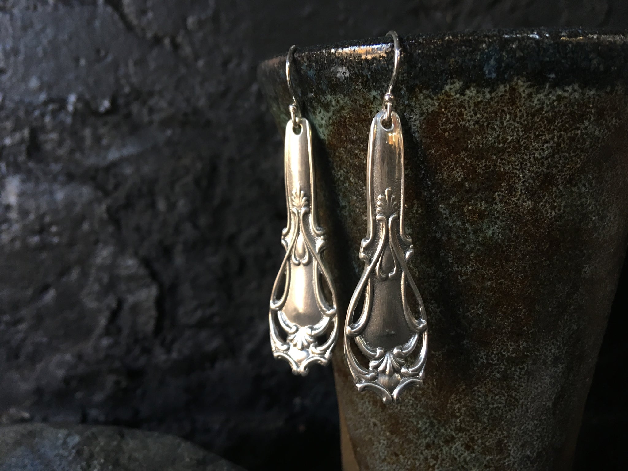 Sterling silver antique spoon earrings - divine gothic